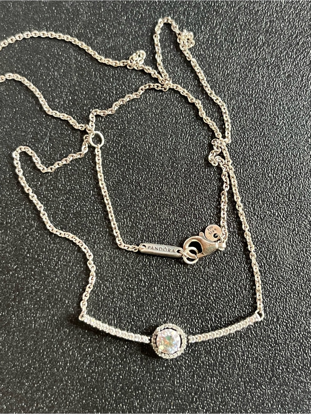 Pandora Silver Halo Cubic Zirconia Necklace. Authentic. 16-18โ adjustable